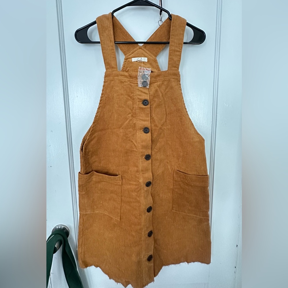 Easel Tan Corduroy Dress with Buttons
